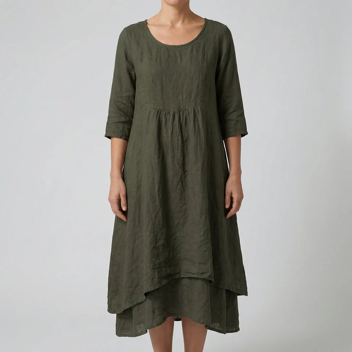 Fleurwyn - Relaxed Waist-Seam Midi Dress