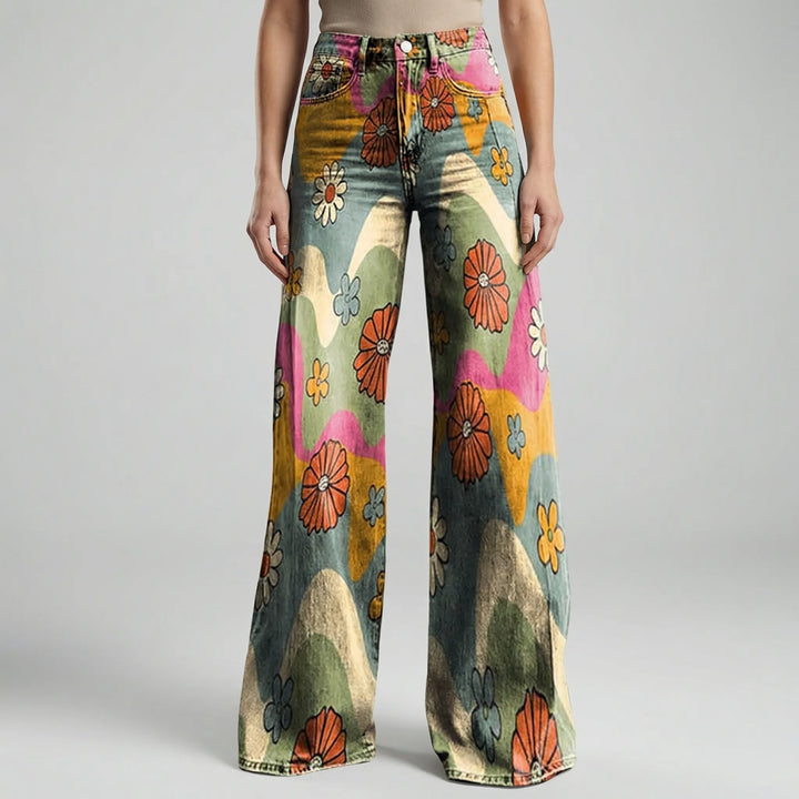 Florива - Full-Length Printed Wide-Leg Pants