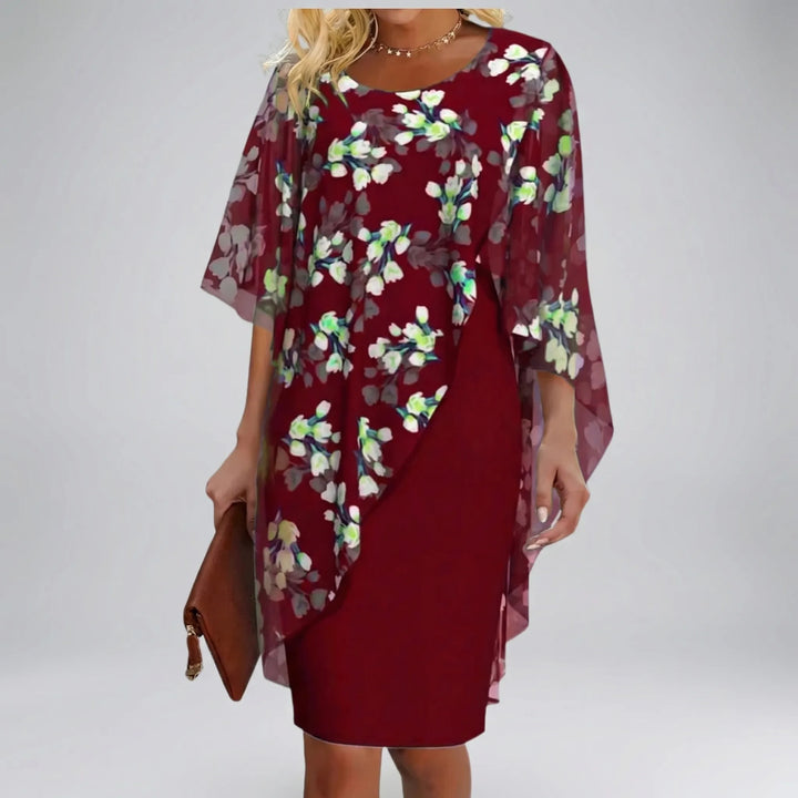 Florvane - Floral Overlay Midi Dress For Occasions