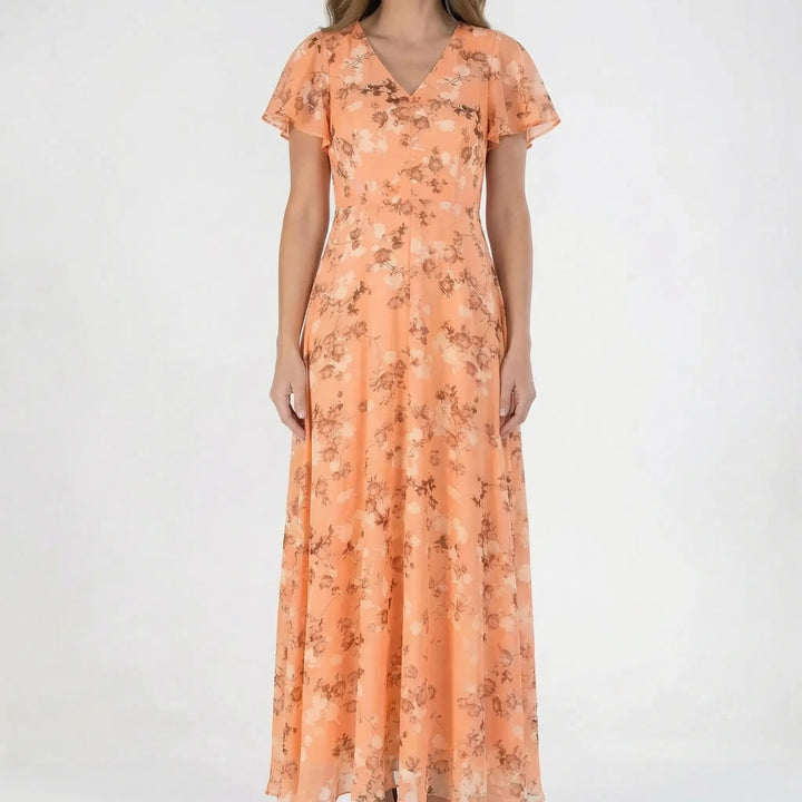 Florvelle - Floral Print Butterfly Sleeve Maxi Dress