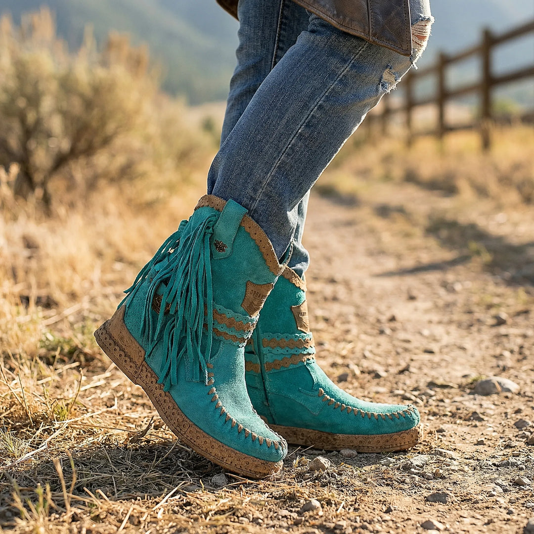 Fringella - Fringe Ankle Boot With Flat Sole
