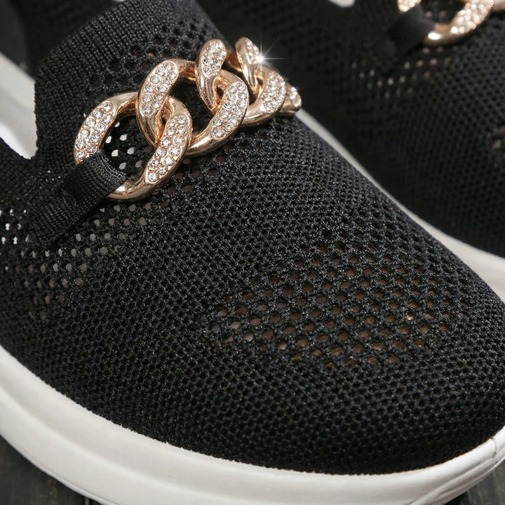 Glitzloa - Knit Slip-On Sneaker With Chain Detail