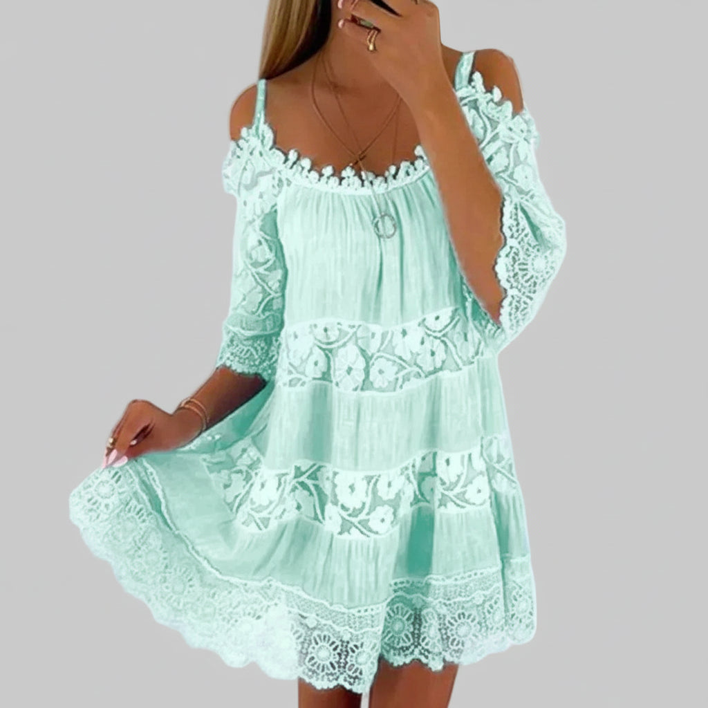 Summer Mini Dress with Crochet Lace and Embroidery for Women