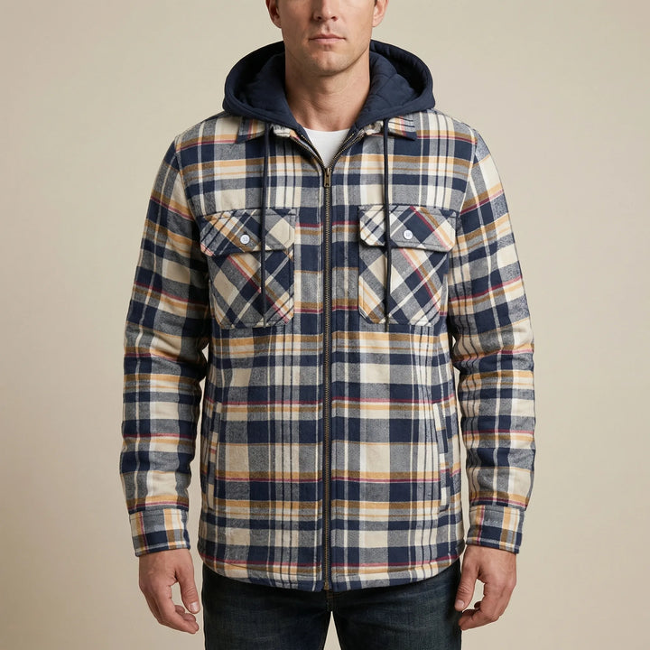 Gridloch - Hooded Plaid Shirt Jacket For Men