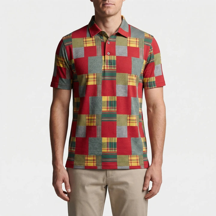 Gridvex - Short-Sleeve Checkered Polo Shirt