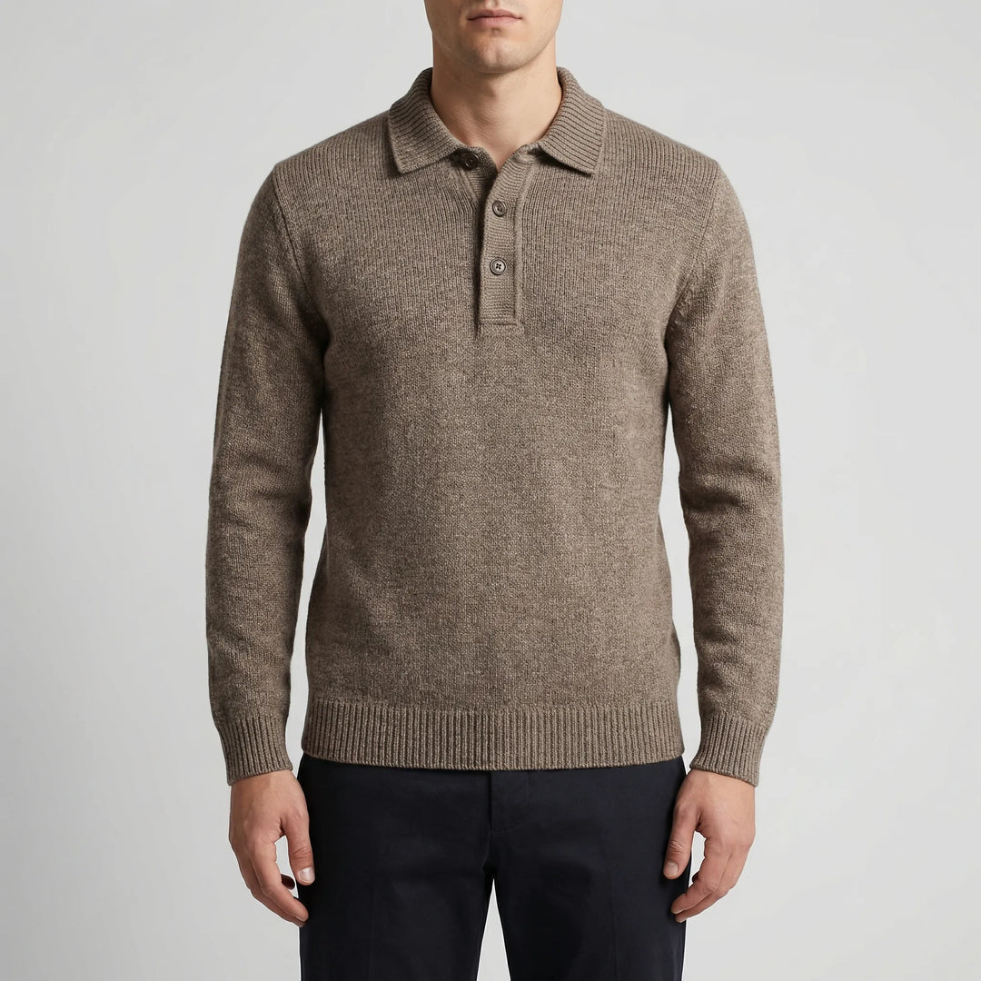 Krestol - Fine-Knit Long Sleeve Polo Sweater