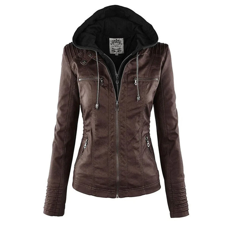 Hooded Faux Leather Moto Jacket for Women