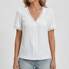 Short Sleeve V-Neck Lace Trim Blouse for Women
