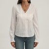 Long Sleeve Lace Trim V-Neck Blouse