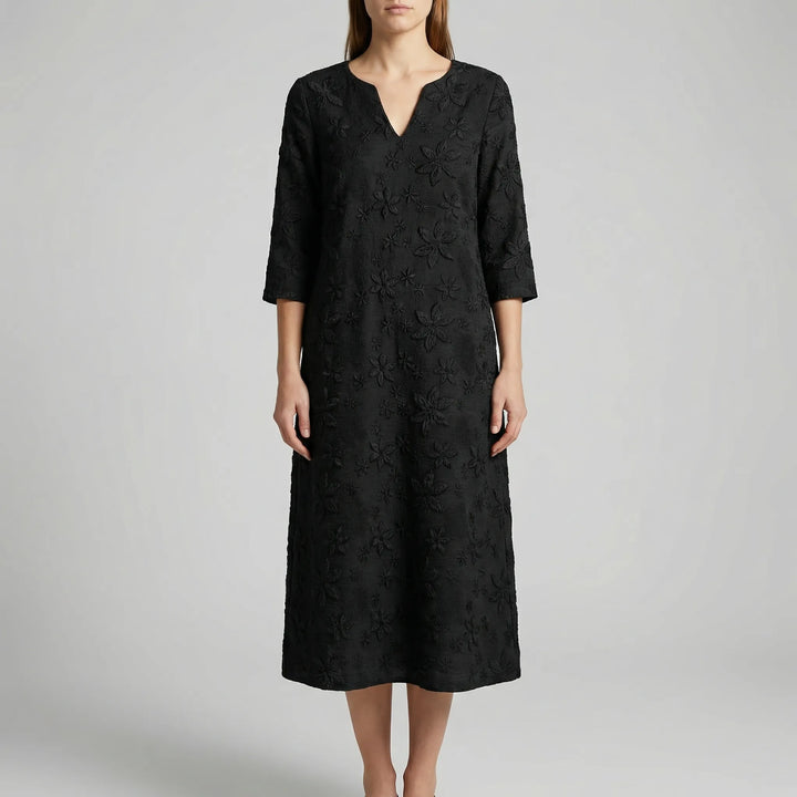 Midella - Floral Midi Dress With V-Neckline