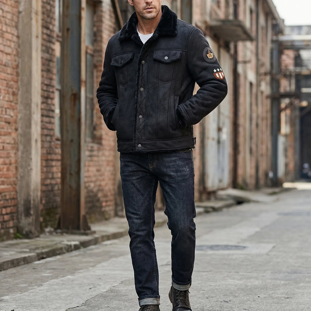 Mottrek - Suede-Finish Moto Jacket With Fleece Lining