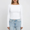 Fitted Boat Neck Long Sleeve Top for Women