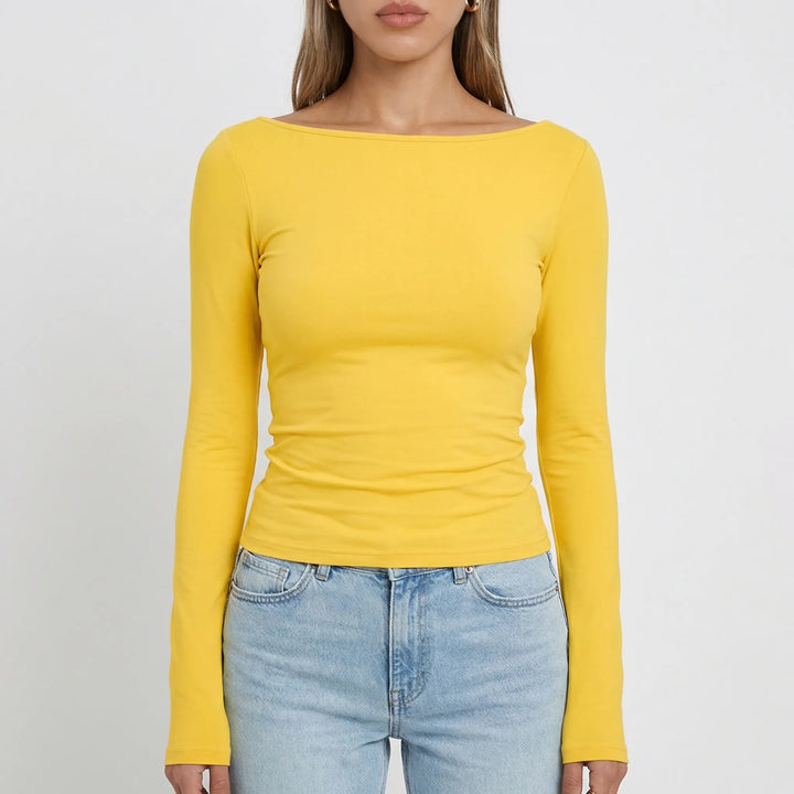 Navella - Fitted Boat Neck Long Sleeve Top