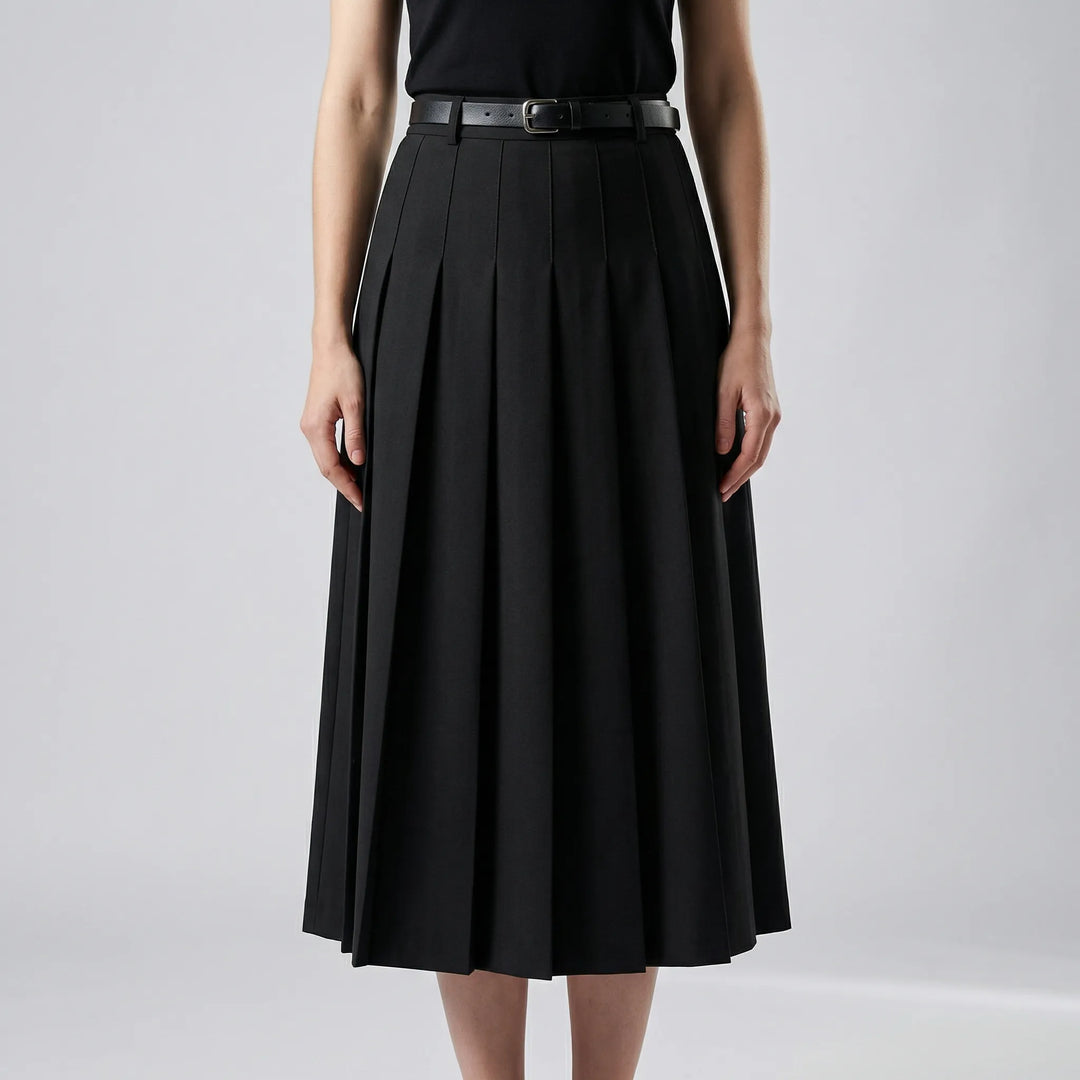 Pleavora - Pleated Mid-Length Casual Skirt