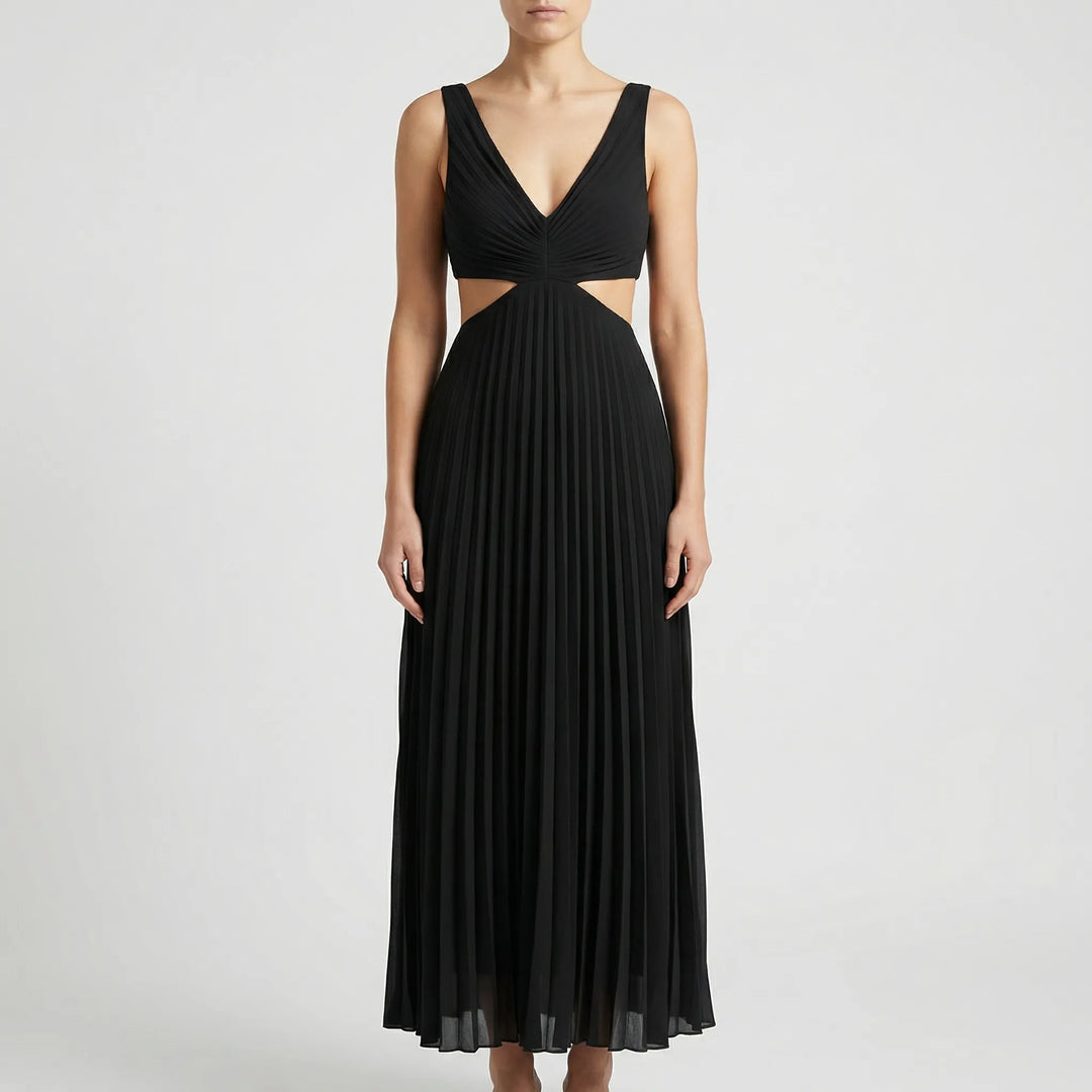 Plissara - Sleeveless Pleated Maxi Dress With Cutout Waist
