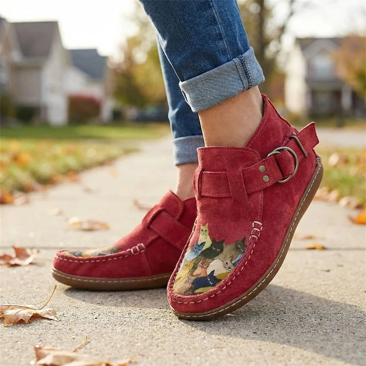 Purrlix - Cat Print Flat Ankle Boot