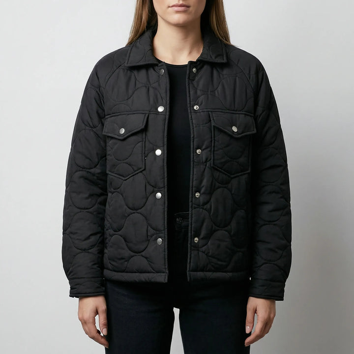 Quiltrova - Quilted Snap-Button Shacket For Women
