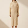 Turtleneck Ribbed Midi Dress