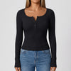 Ribbed Long Sleeve Henley Top for Women