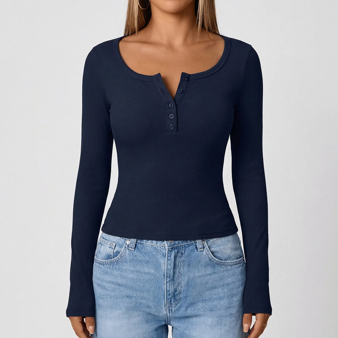 Riblyne - Ribbed Long Sleeve Henley Top