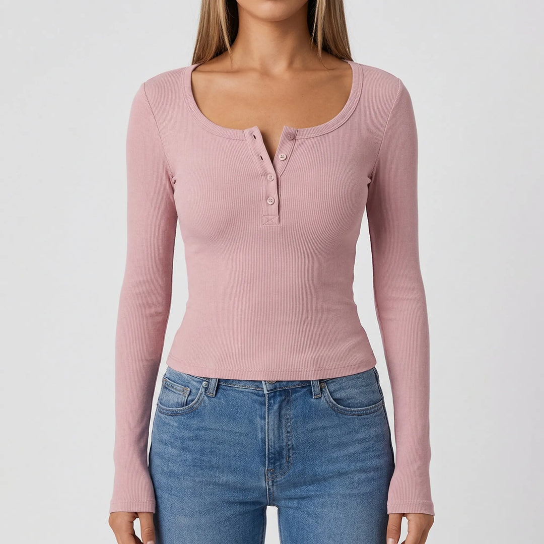 Riblyne - Ribbed Long Sleeve Henley Top