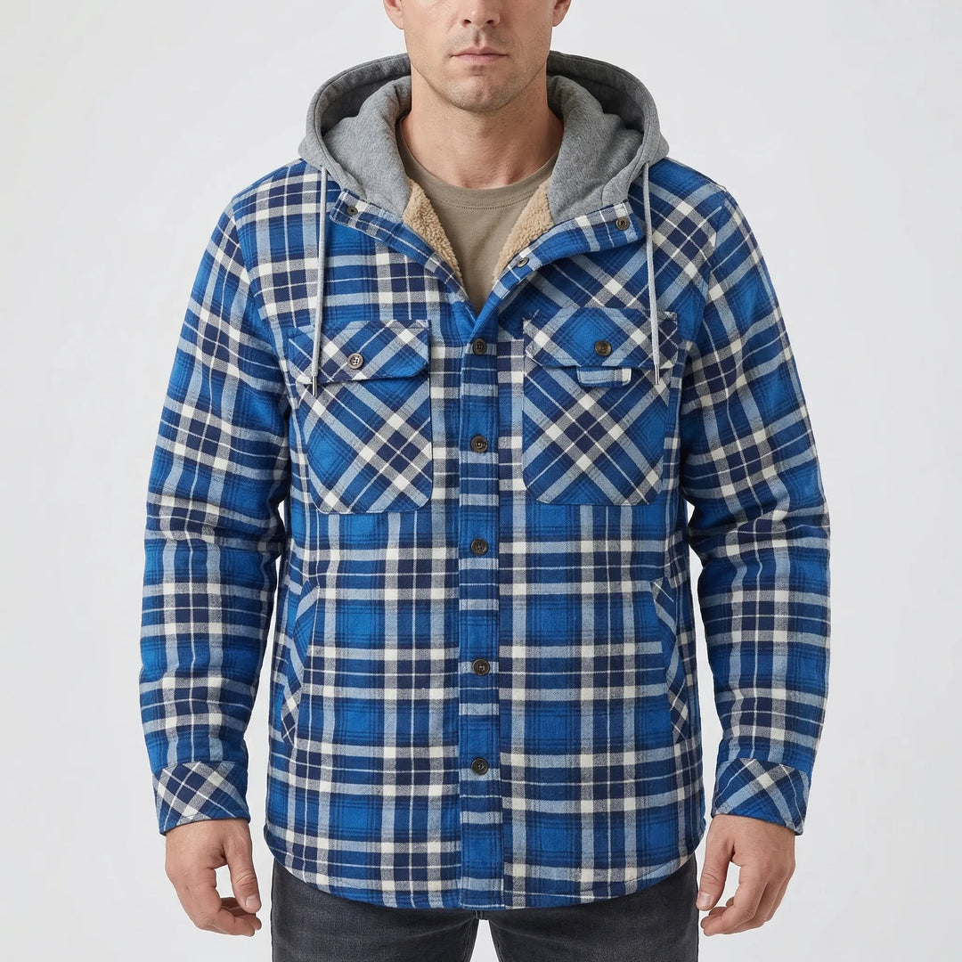 Ruggorn - Hooded Plaid Button-Down Shirt Jacket