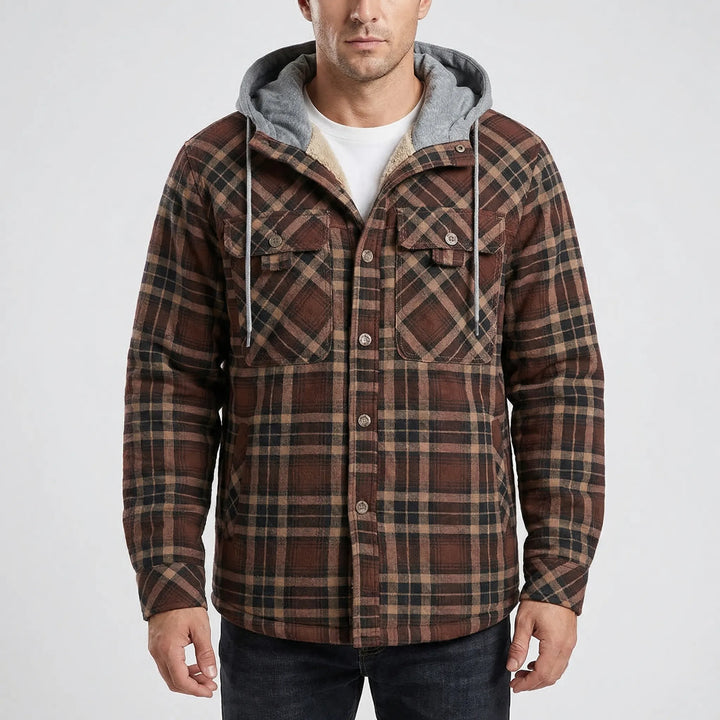 Ruggorn - Hooded Plaid Button-Down Shirt Jacket