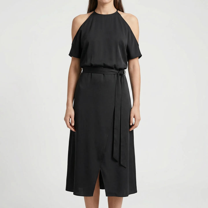 Saphine - Cold-Shoulder Halter Top Asymmetric Set