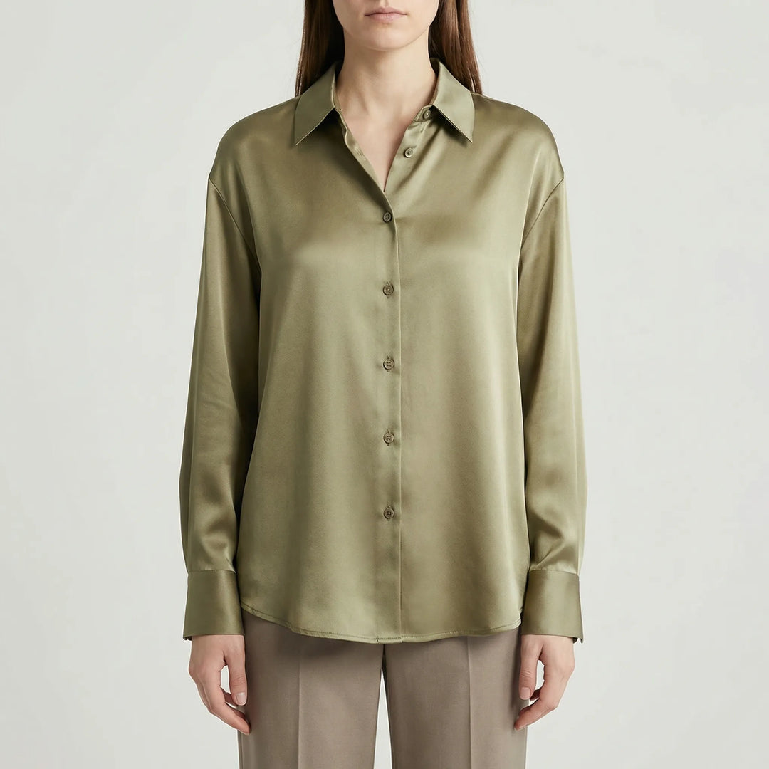 Sheenova - Long-Sleeve Button-Front Satin Blouse