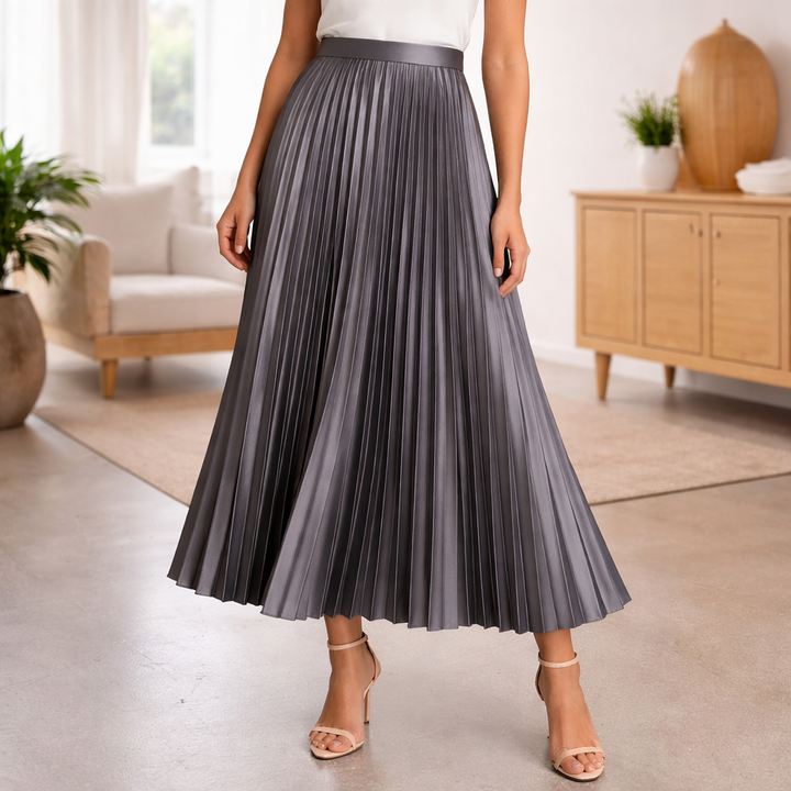 Satin Pleated High-Waist Skirt for Women