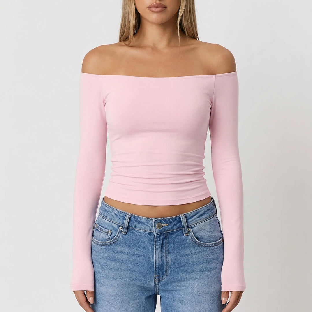 Shoulvera - Off-The-Shoulder Long Sleeve Crop Top