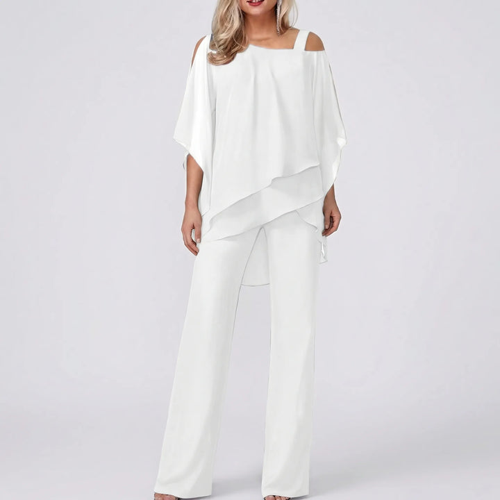 Silhouva - Cold-Shoulder Wide-Leg Formal Jumpsuit
