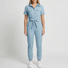 Short Sleeve Button-Front Women's Jumpsuit