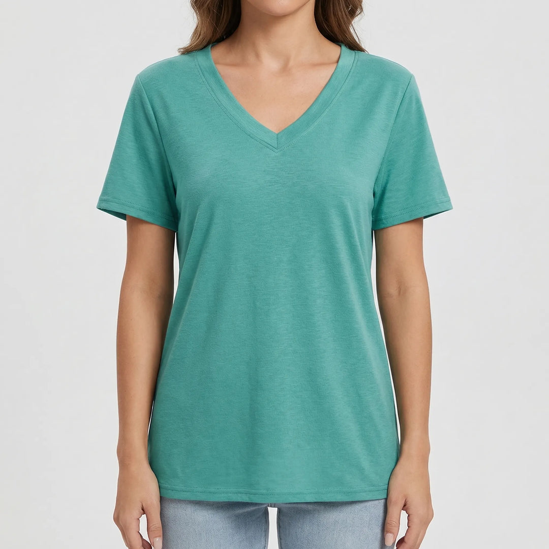 Slyvera - V-Neck Short Sleeve Women's Top