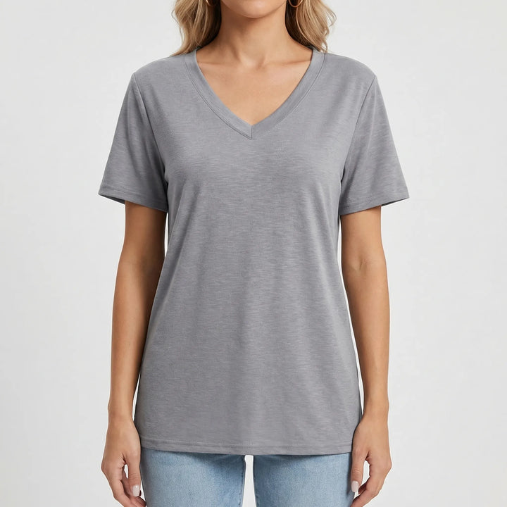 Slyvera - V-Neck Short Sleeve Women's Top