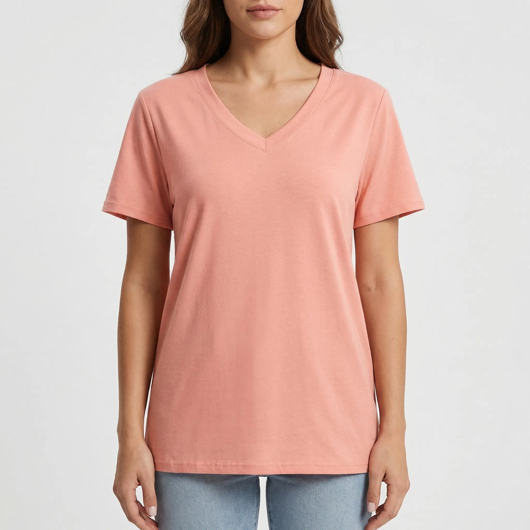 Slyvera - V-Neck Short Sleeve Women's Top