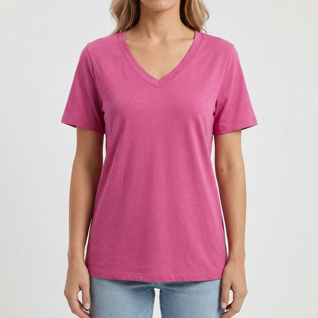 Slyvera - V-Neck Short Sleeve Women's Top