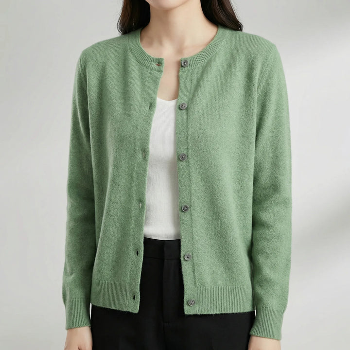 Softera - Button-Front O-Neck Women's Cardigan