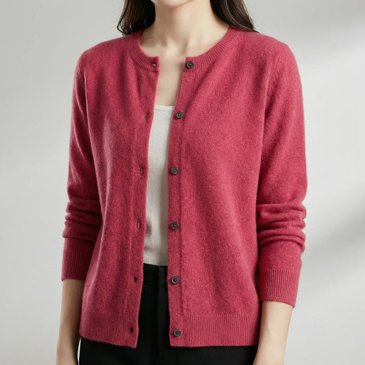 Softera - Button-Front O-Neck Women's Cardigan