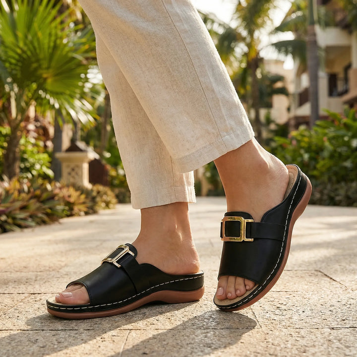 Soltrea - Open-Toe Low Wedge Slide Sandal