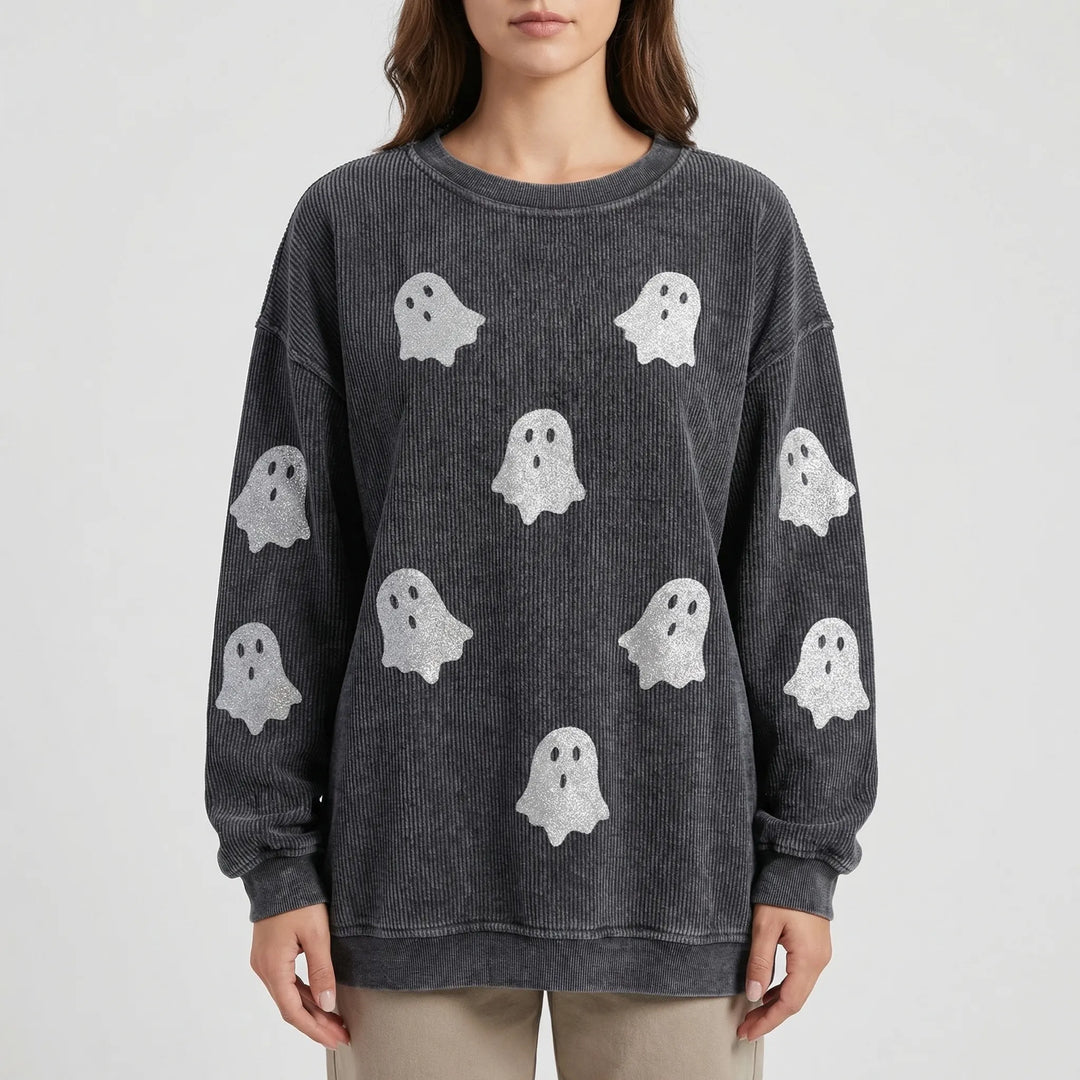Spooklyn - Oversized Ghost Print Crewneck Sweatshirt