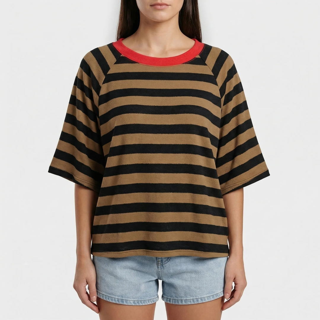 Stripova - Striped Color Block Crewneck Top