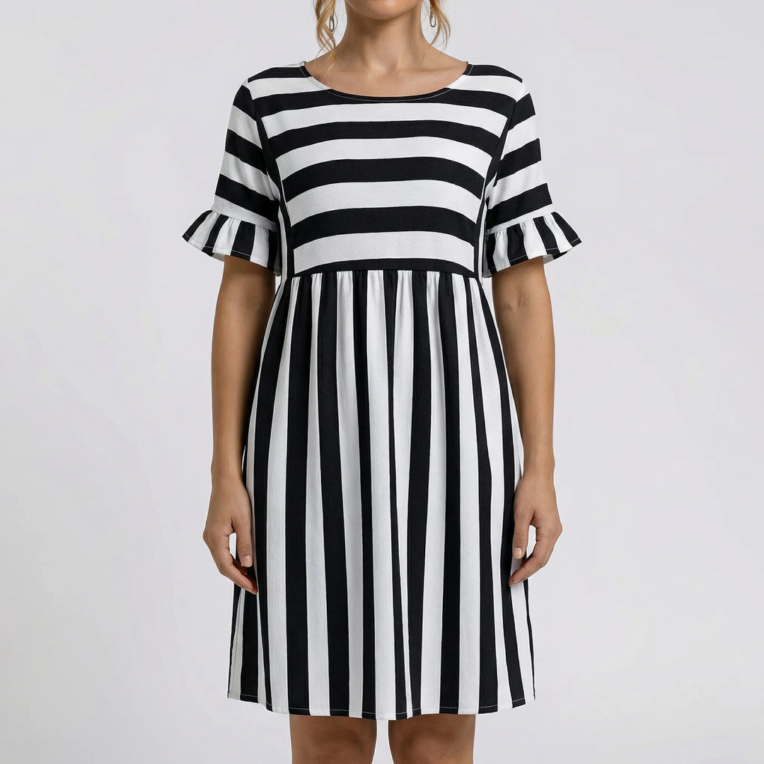 Strivella - Striped Short Sleeve Midi Dress