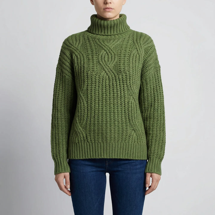 Texturra - Cable-Knit Mock Neck Pullover Sweater