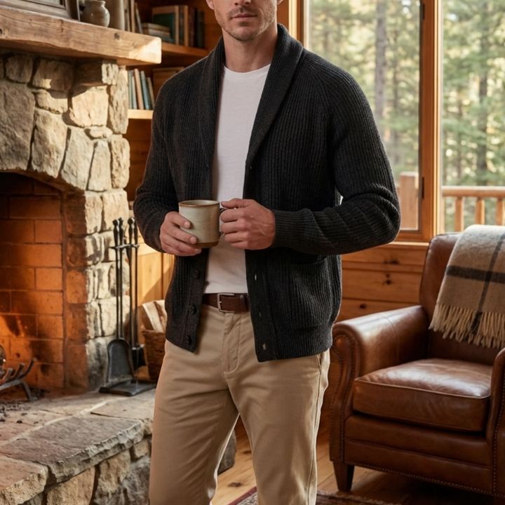 Shawl Collar Button-Front Cardigan for Men