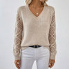 V-Neck Openwork Sleeve Knit Sweater