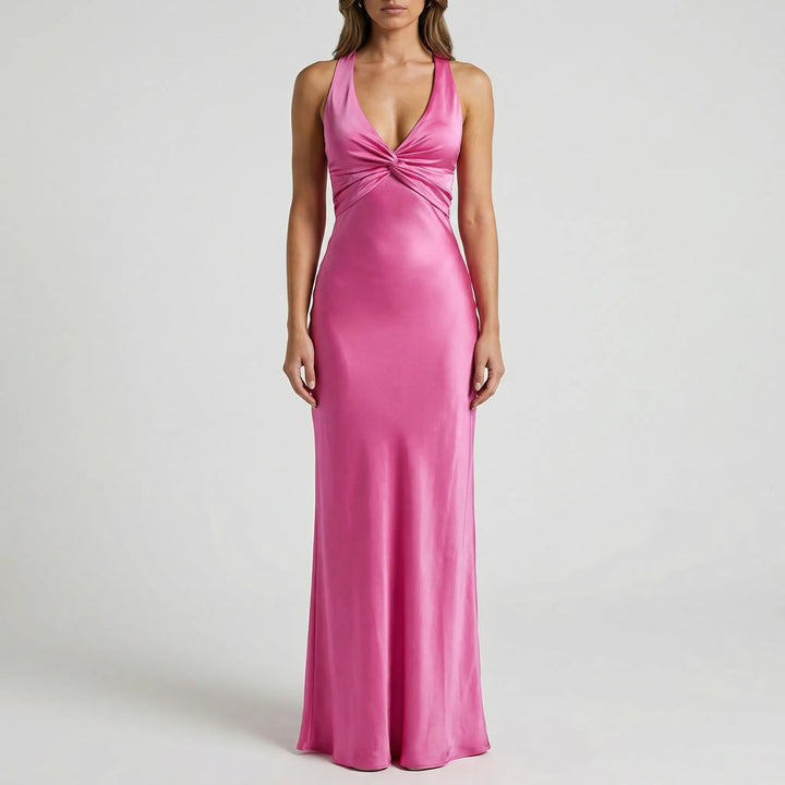 Velourne - Sleeveless Satin Maxi Evening Gown