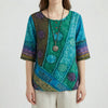 Vintage Print Loose Three-Quarter Sleeve Top