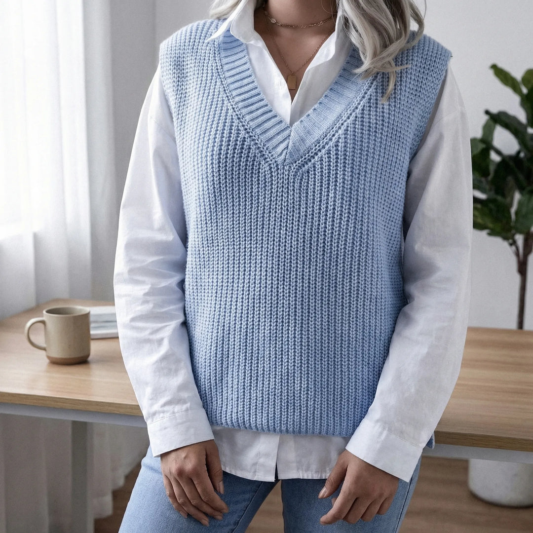 Veslora - Sleeveless V-Neck Knit Sweater Vest