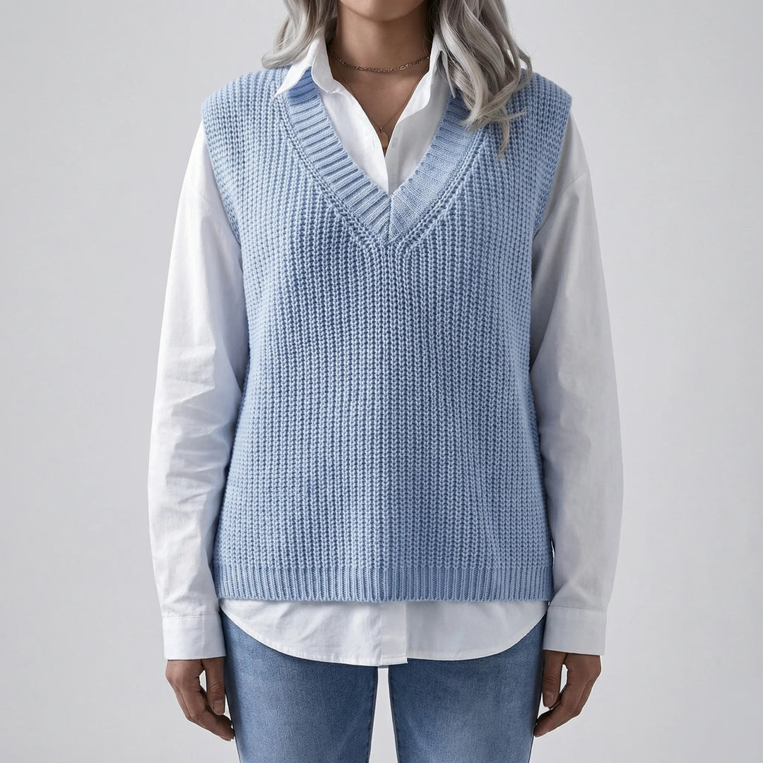 Veslora - Sleeveless V-Neck Knit Sweater Vest